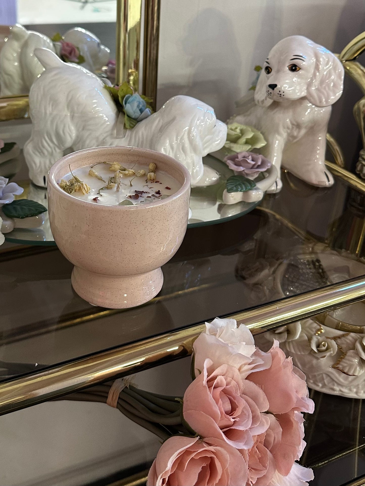 Vintage Pink Ceramic Strawberry Quartz Candle