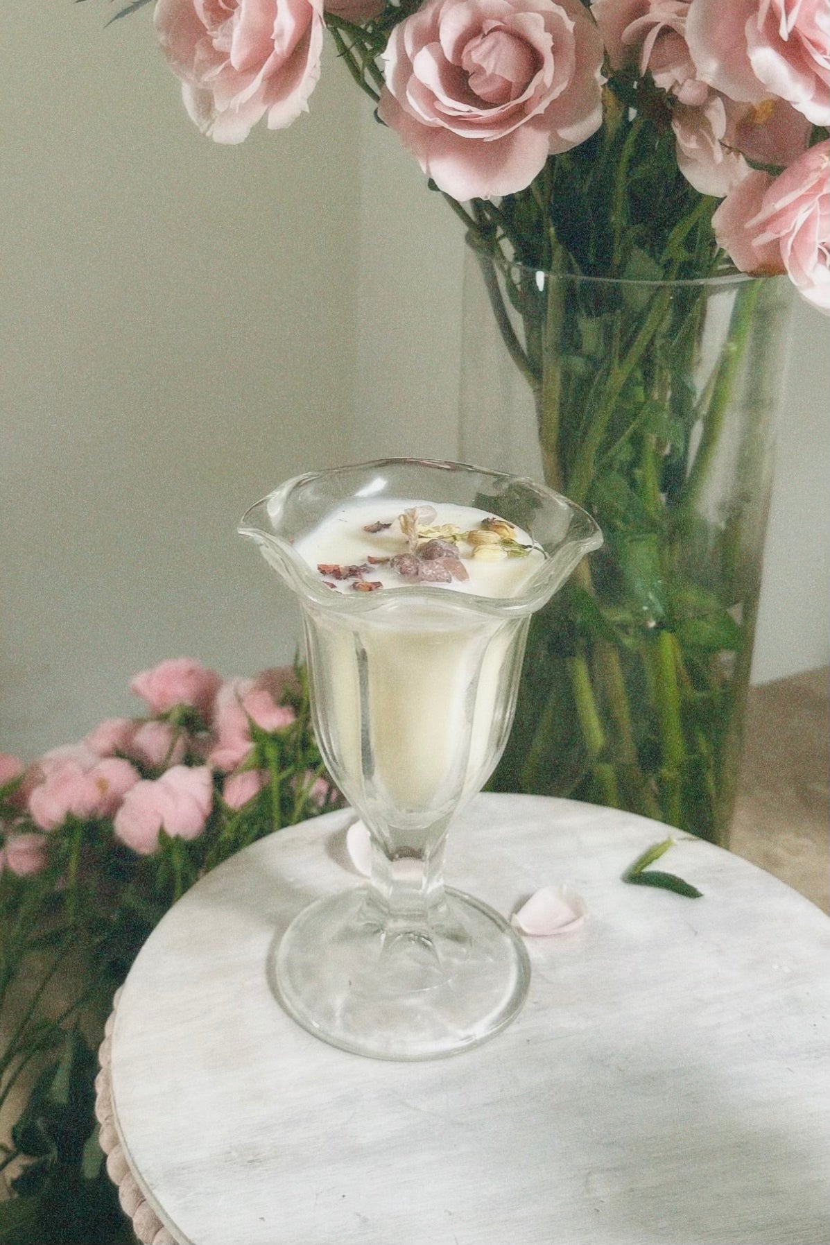 Vintage Ice Cream Sundae Glass Strawberry Quartz Candle