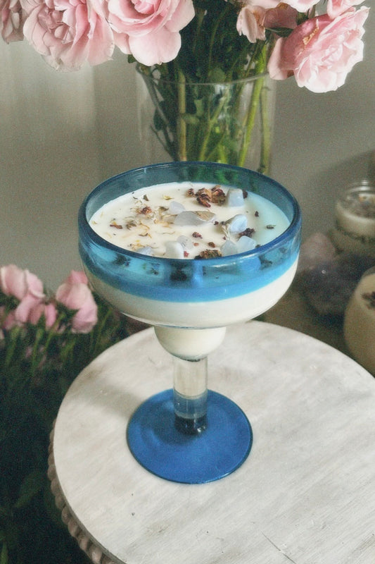 Vintage Margarita Glass Blue Chalcedony Candle